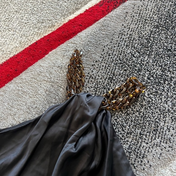 Jason Wu Black Halter Tortoise Shell Necklace Satin Shift Dress - Picture 2 of 5